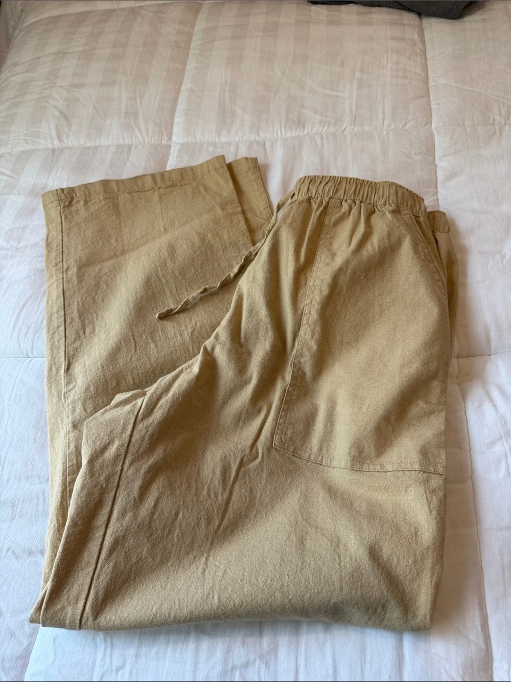 Men's Relaxed Fit Tan Drawstring Pants, medium.